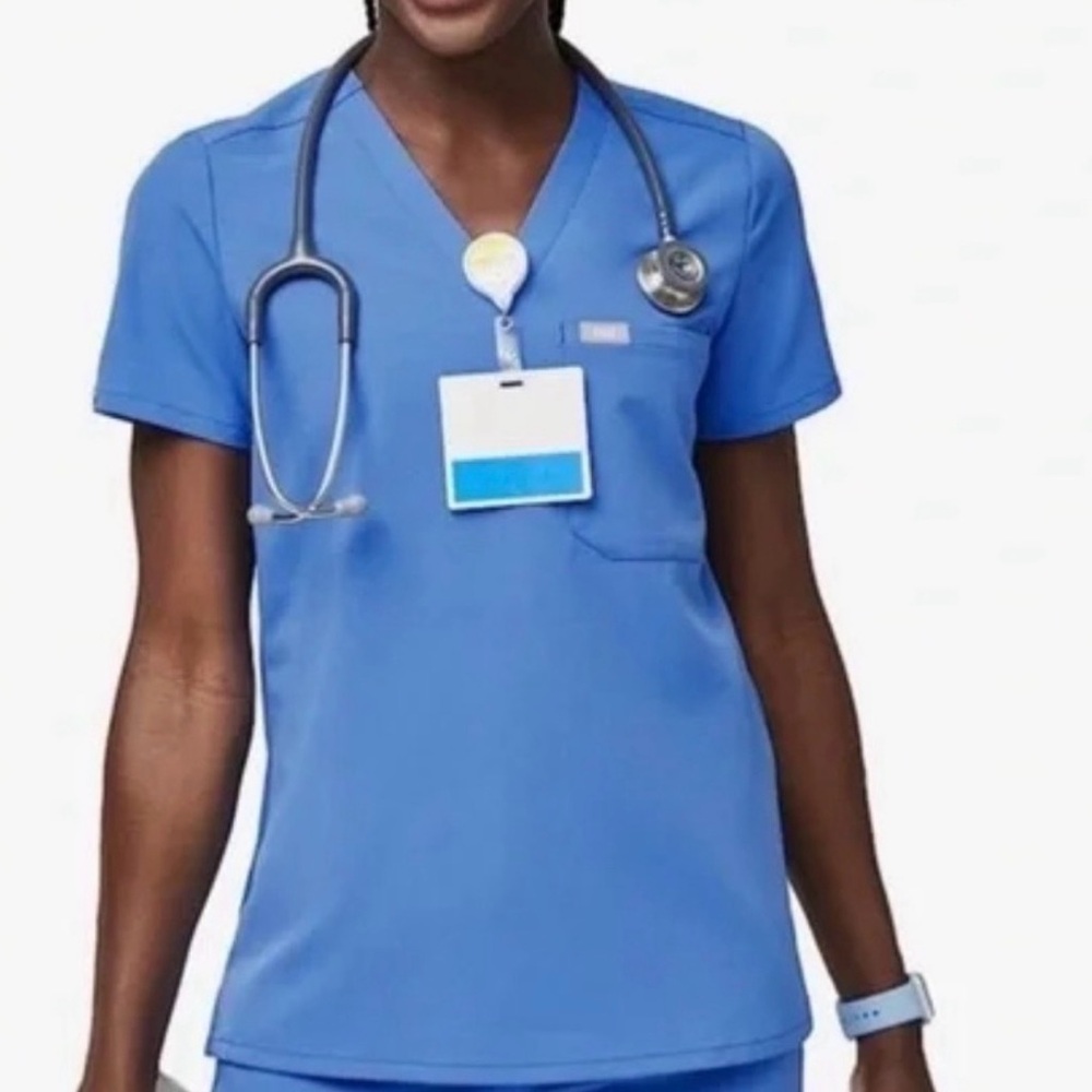 Figs Capri Blue Scrub Top Size Small